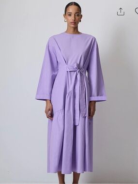 Tie-Waist Lavender Midi Robe Dress